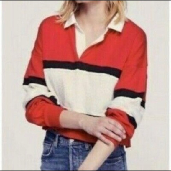 Free People Party Polo Oversized Crop Long Sleeve Top - Picture 4 of 11